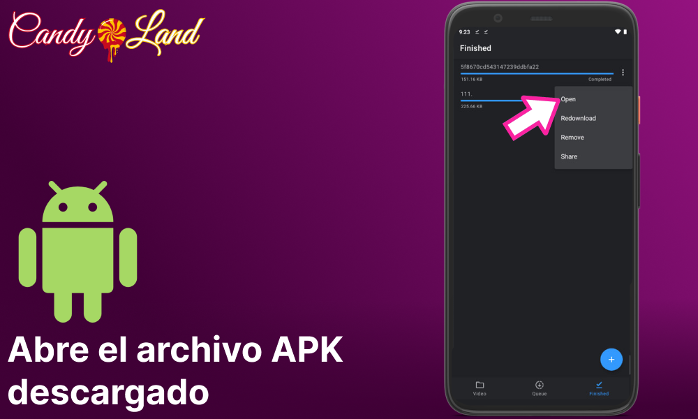 Abre el archivo APK de la aplicación Candyland Casino descargado