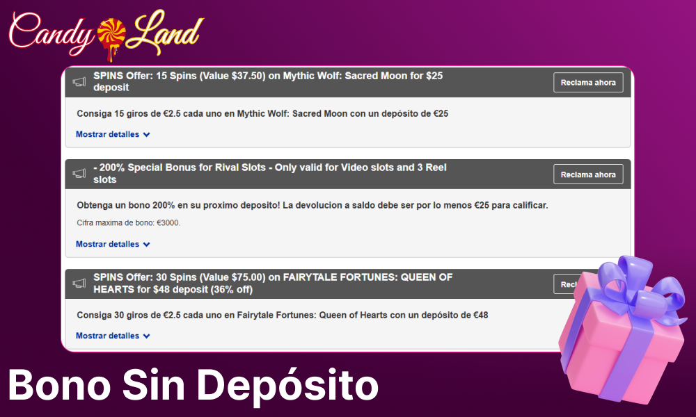Bonos sin depósito en Candyland Casino para jugadores de España