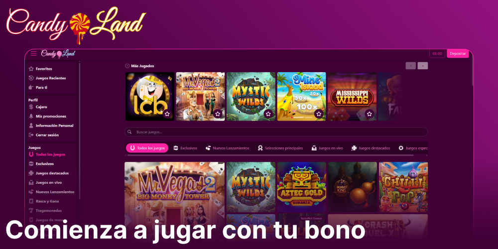 Comienza a jugar en Candyland Casino con tu bono