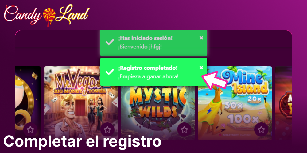 Complete el registro en Candyland Casino