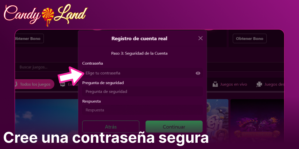 Cree una contraseña segura en Candyland Casino