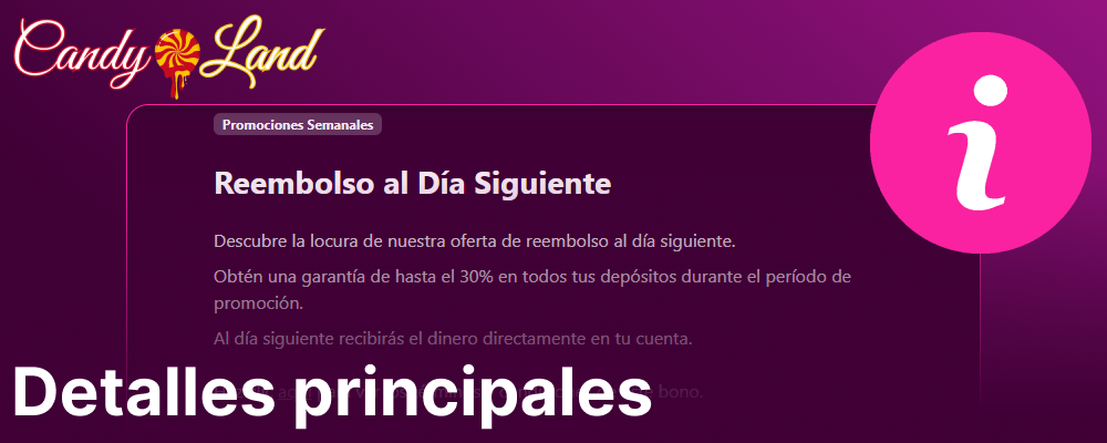 Detalles principales de Bono de Recarga Semanal en Candyland Casino