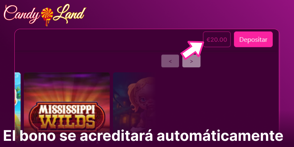 El bono en Candyland Casino se acreditará automáticamente