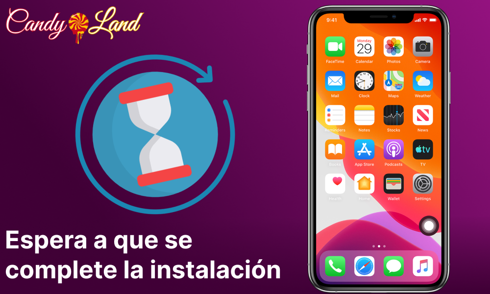 Espera a que se complete la instalación de la aplicación Candyland Casino