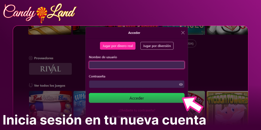 Inicia sesión en tu nueva cuenta en Candyland Casino