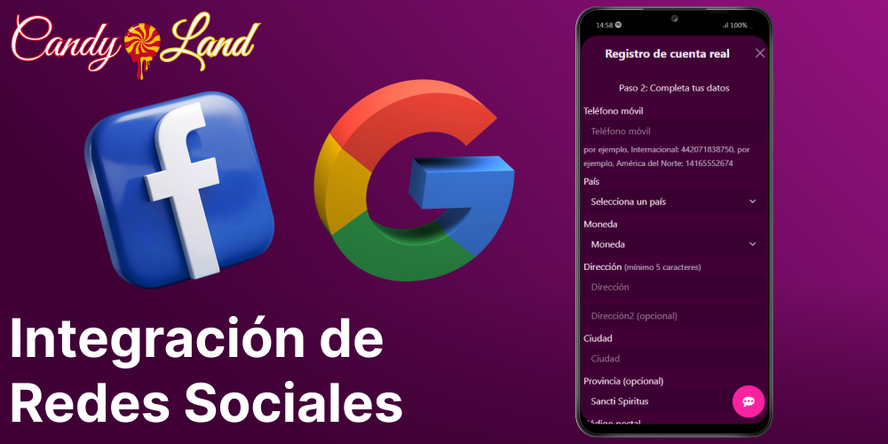 Creación de una cuenta en Candyland Casino a través de las redes sociales