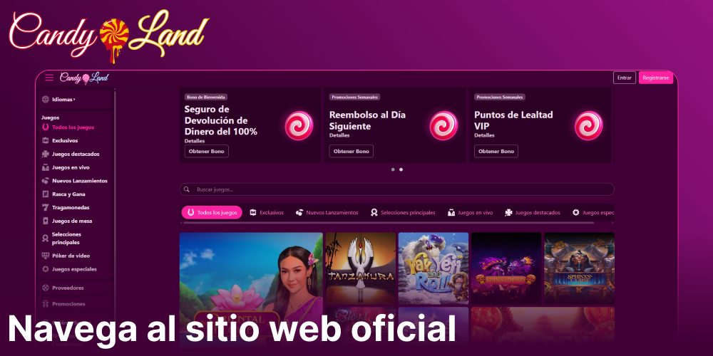 Navega al sitio web oficial de Candyland Casino