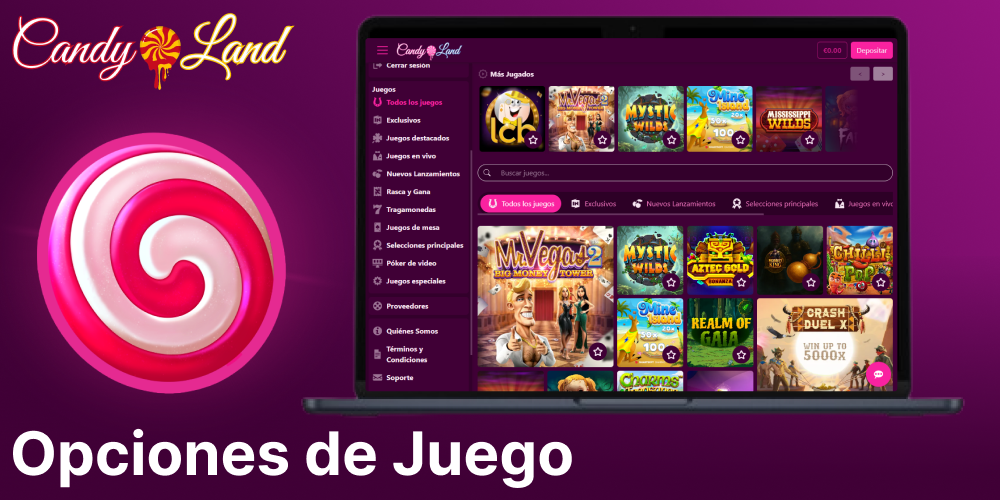Opciones de juegos de Candyland Casino disponibles en España