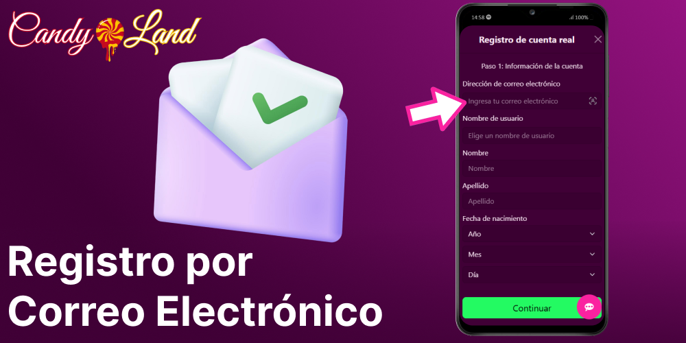 Creación de una cuenta en Candyland Casino por correo electrónico