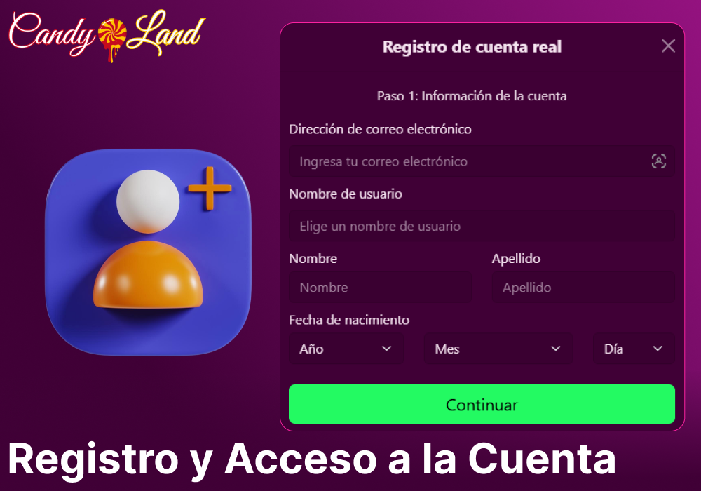 Instrucciones para crear una cuenta en Candyland Casino para jugadores de España