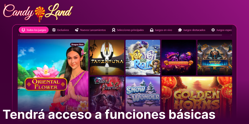 Tendrá acceso a funciones básicas en Candyland Casino