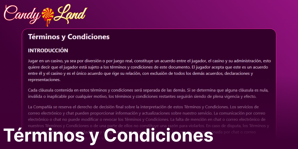 Términos y condiciones de las promociones de Candyland Casino para jugadores de España