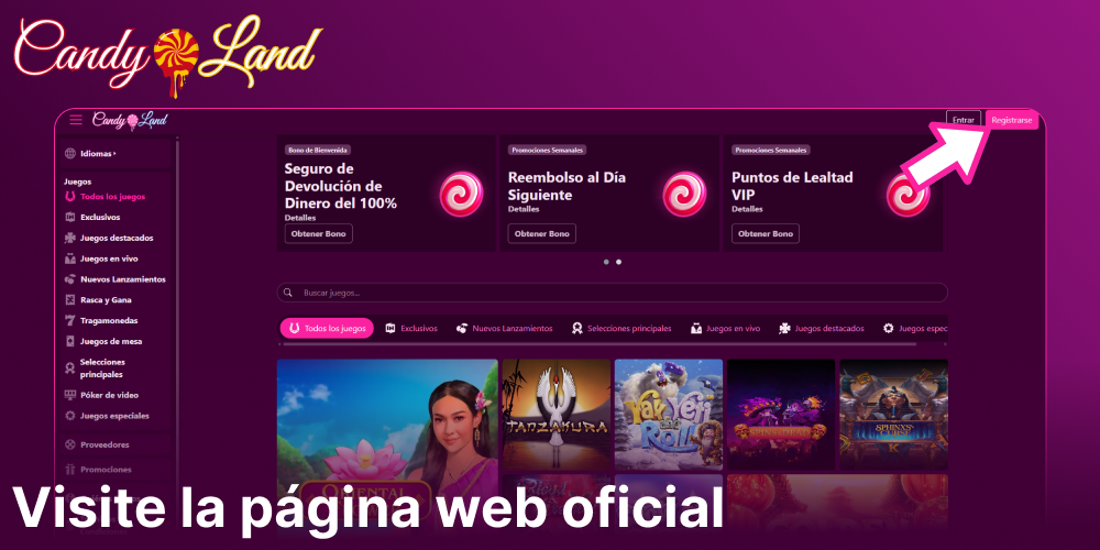 Visita el sitio web oficial del Candyland Casino